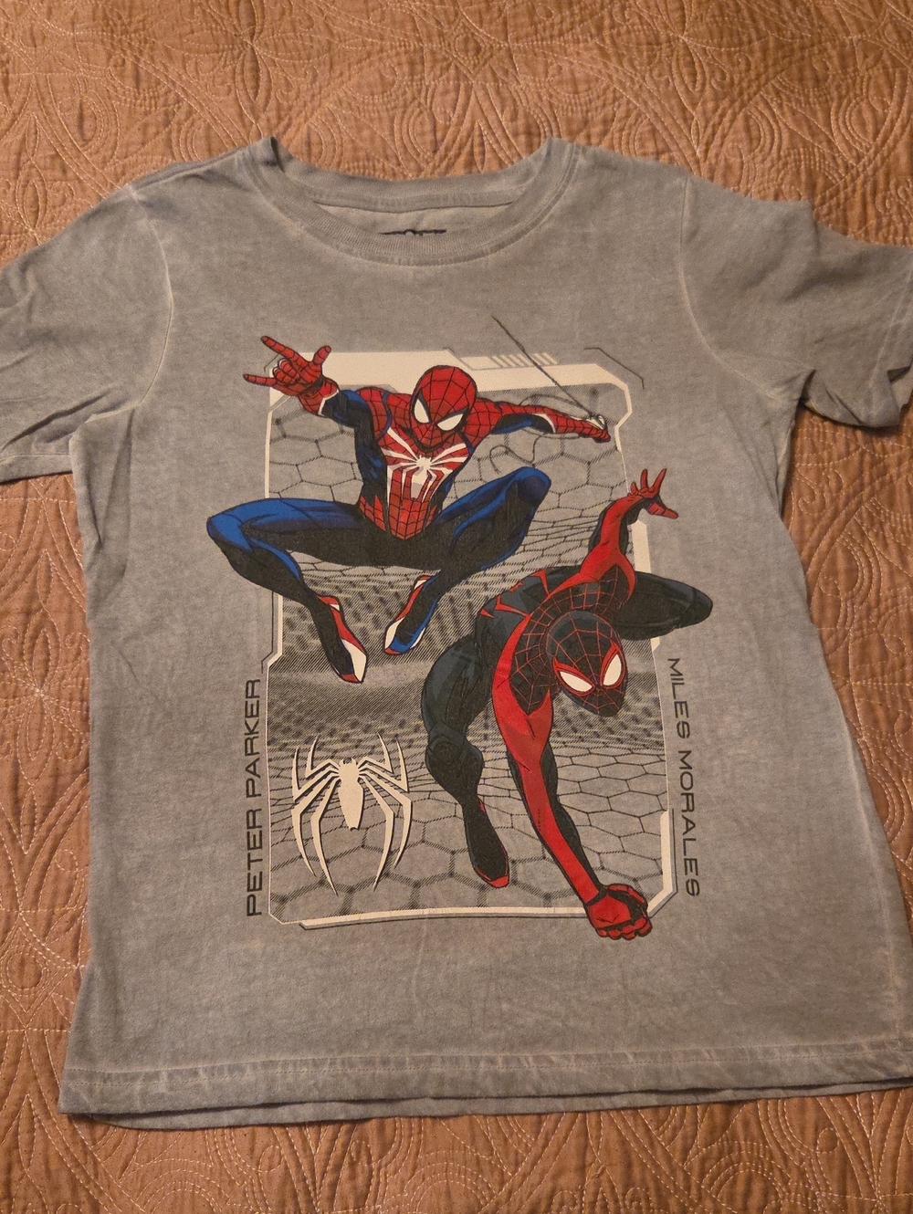 Marvel Spider-Man / Miles Morales Graphic Tee in Gray with Red & Blue